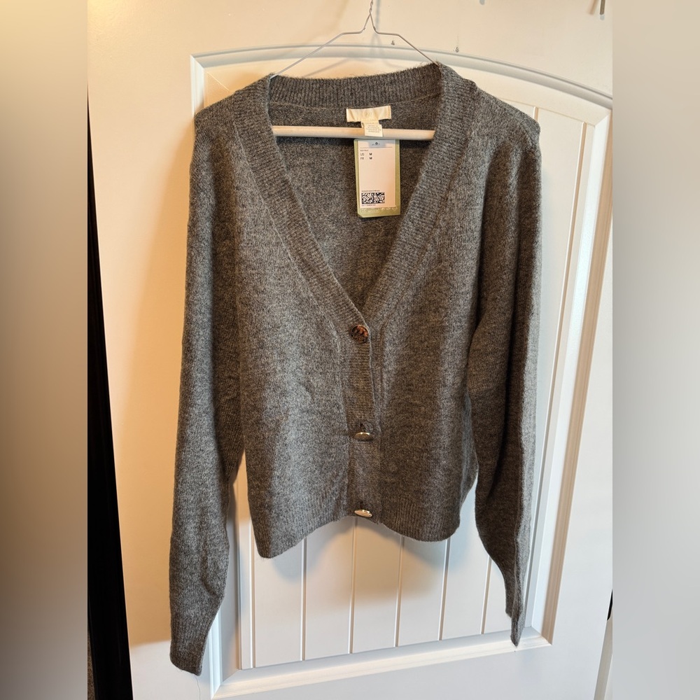 Women’s H&M Rhinestone-button Knit Cardigan, Gray, Medium